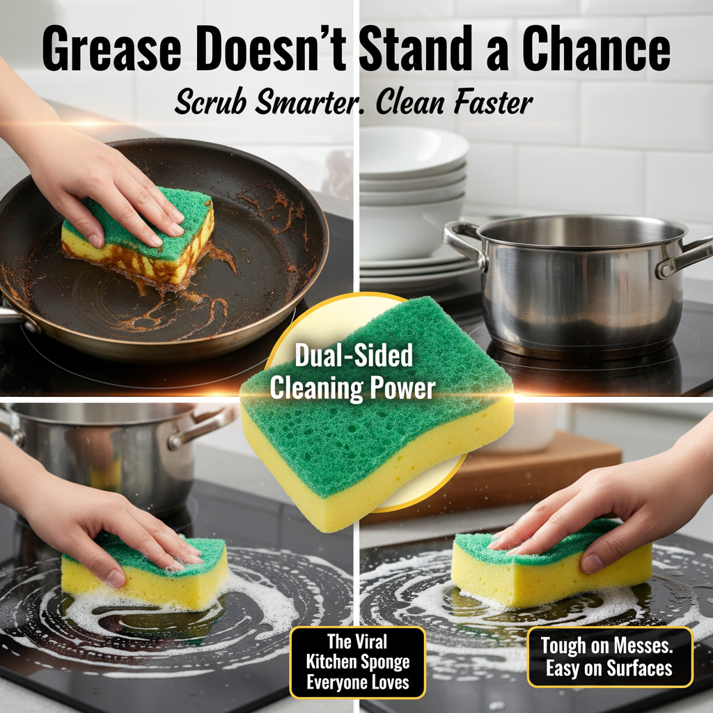 Double-Sided Magic Sponge Cleaning Brush — Kitchen Pot Scrubber