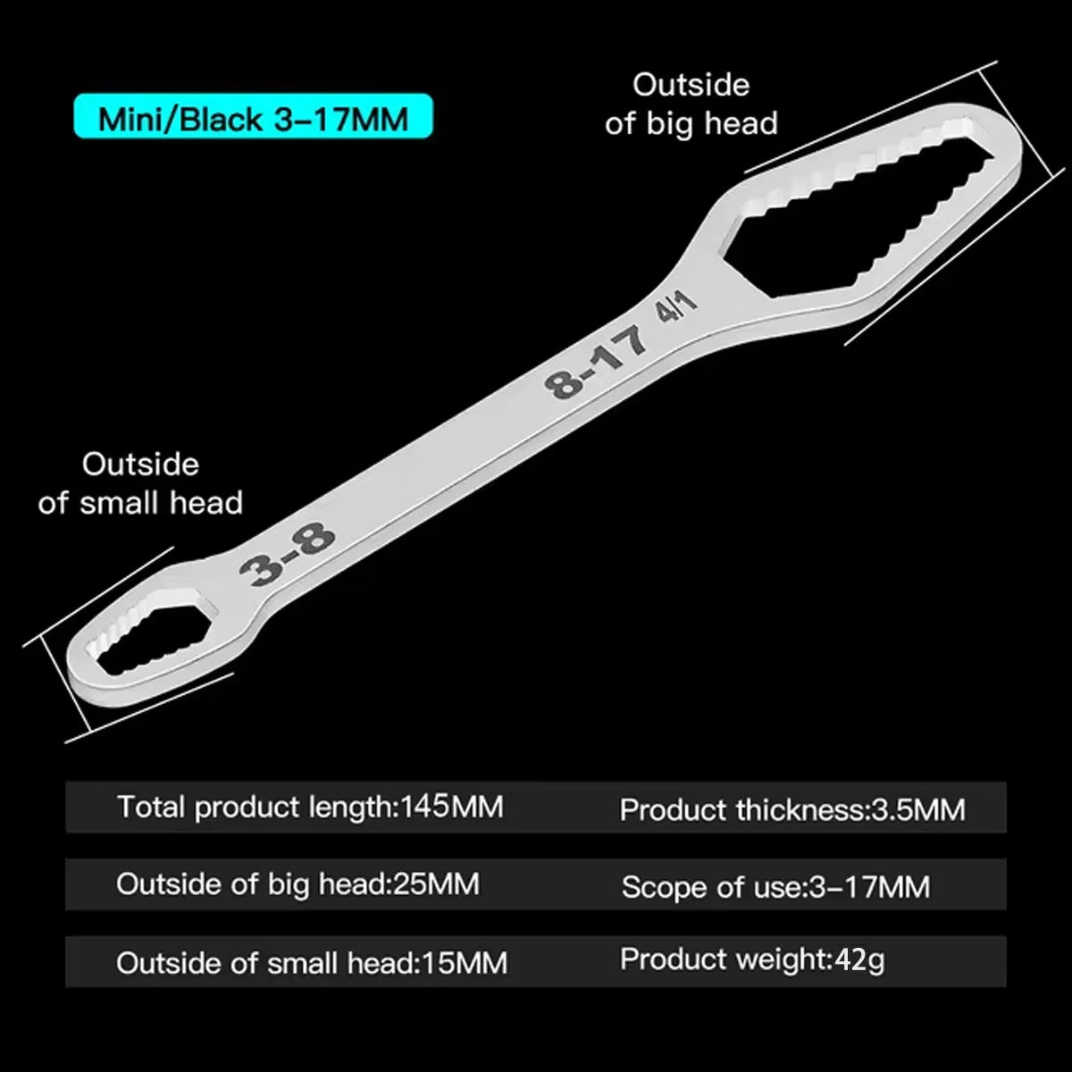 PINMOAP 1PC Multi Functional Wrench With Adjustable Self Tightening Double Head Wrench Convenient Tool For Cars Bicycles Homes
