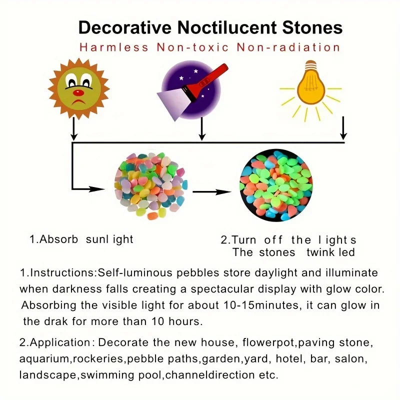 Glow In The Dark Pebbles — 100pcs Luminous Garden Stones