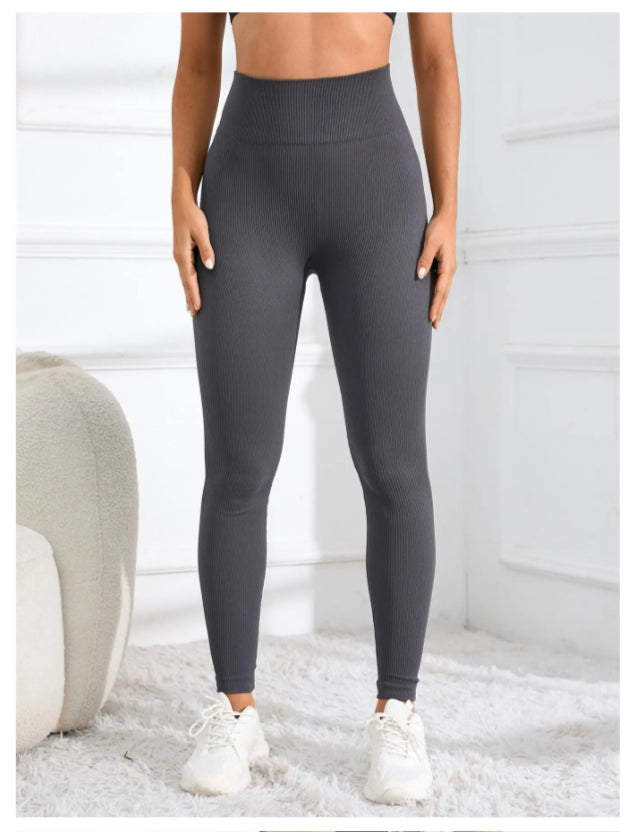 High Waisted Seamless Yoga Leggings, Ribbed Sportswear Tights, Fitness Apparel for Women, Gym and Casual Wear For Fall & Winter