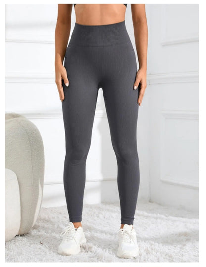 High Waisted Seamless Yoga Leggings, Ribbed Sportswear Tights, Fitness Apparel for Women, Gym and Casual Wear For Fall & Winter