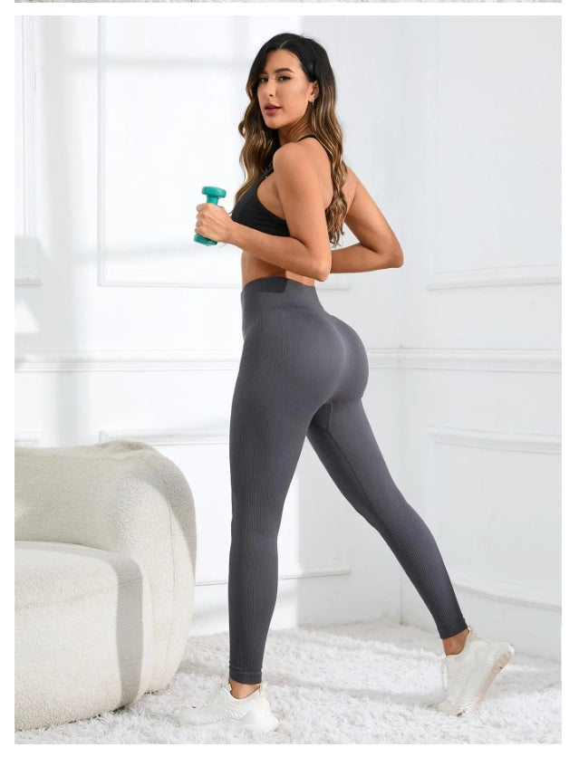 High Waisted Seamless Yoga Leggings, Ribbed Sportswear Tights, Fitness Apparel for Women, Gym and Casual Wear For Fall & Winter