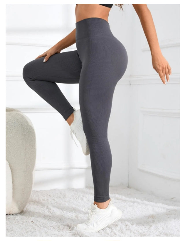 High Waisted Seamless Yoga Leggings, Ribbed Sportswear Tights, Fitness Apparel for Women, Gym and Casual Wear For Fall & Winter