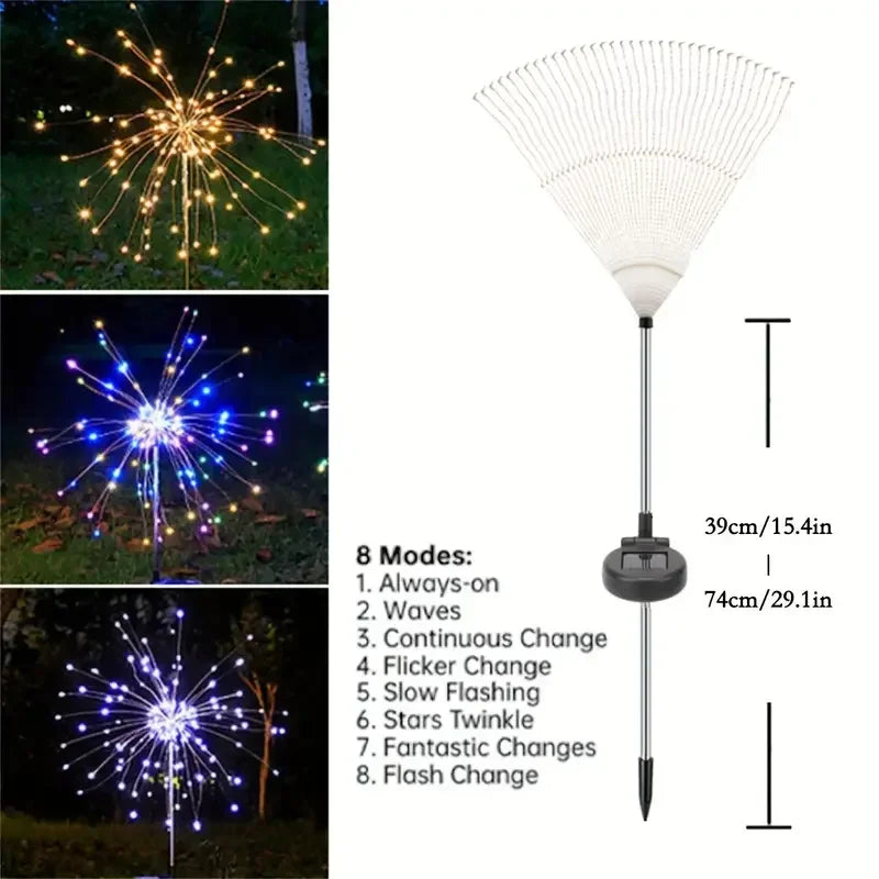 200 LED Solar Fireworks Garden Lights — 8 Modes with Remote